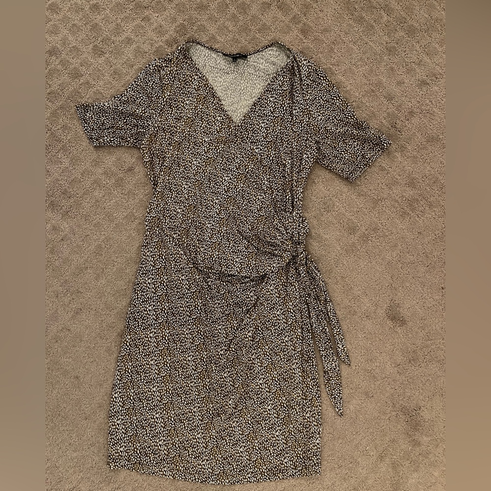 Lafayette 148 Brown Gold Short Sleeve Wrap‎ Dress Womens Size L Career Office